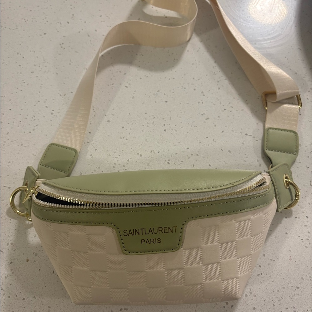 Saint Laurent Cream and Green Crossbody Bag
